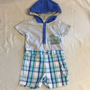 Petit Lem Signature - Blue and Gray Infant one piece Romper/jumpsuit/outfit